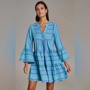 Like New Sz  xs  DEVOTION TWINS Navy & Teal Woven CottonElla Dress